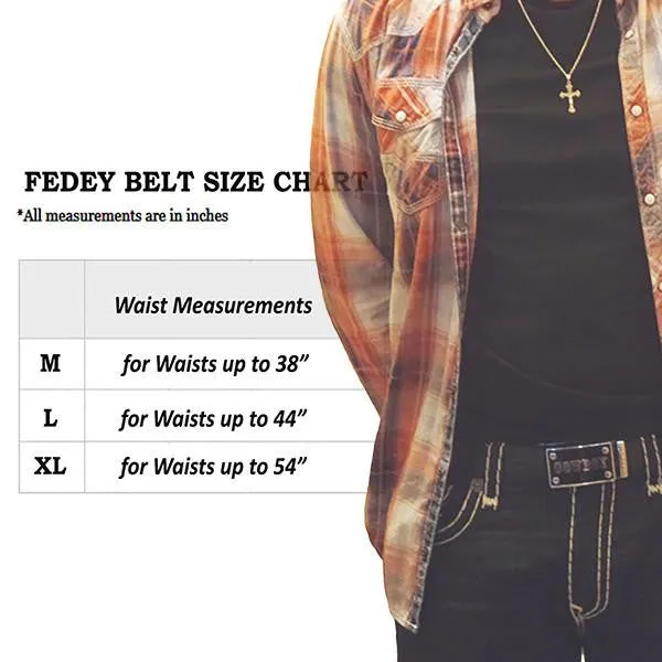 FEDEY Mens Signature Ratchet Leather COWBOY Buckle Statement Belt