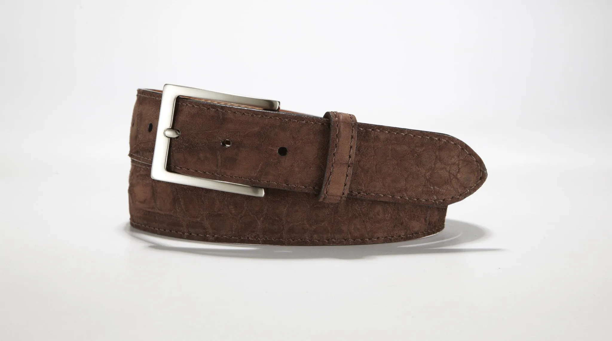 Freshwater Crocodile Suede Belt 1 3/8" - 35mm (Cognac)