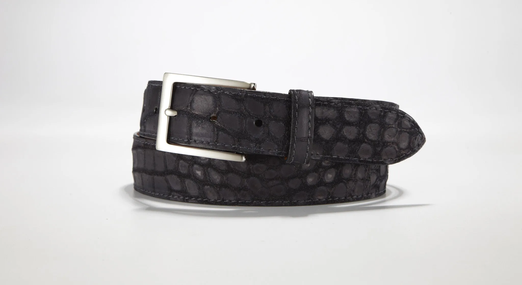 Freshwater Crocodile Suede Belt 1 3/8" - 35mm (Cognac)