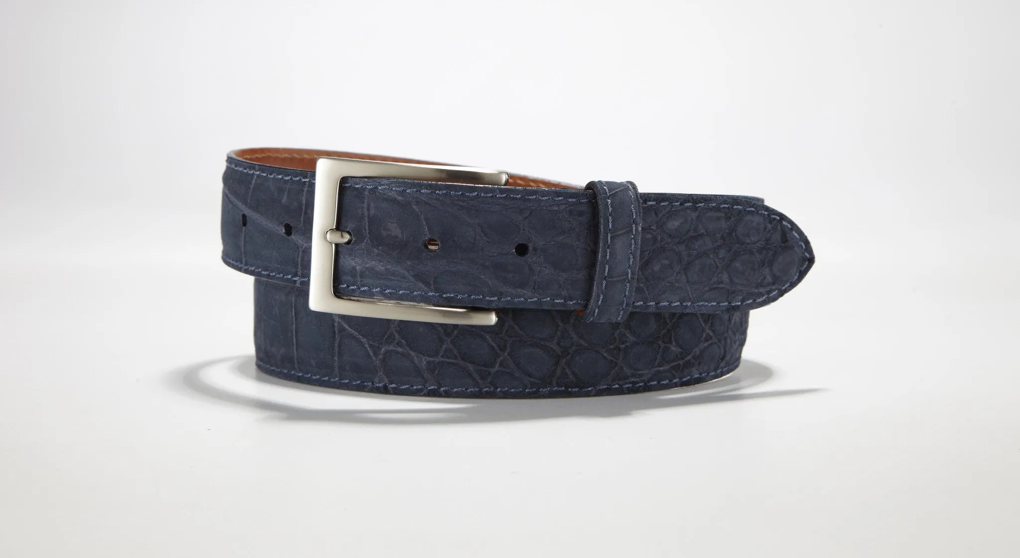 Freshwater Crocodile Suede Belt 1 3/8" - 35mm (Cognac)