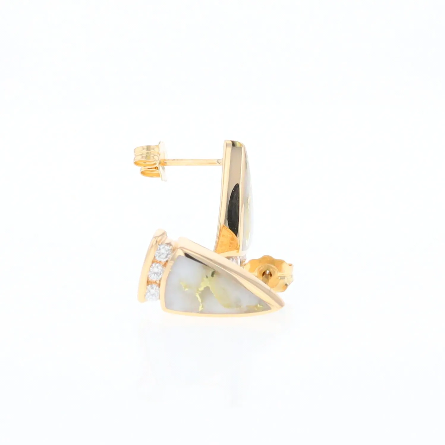 G1 Gold Quartz Earrings Triangle Shape Inlaid Design with .12ctw Diamonds
