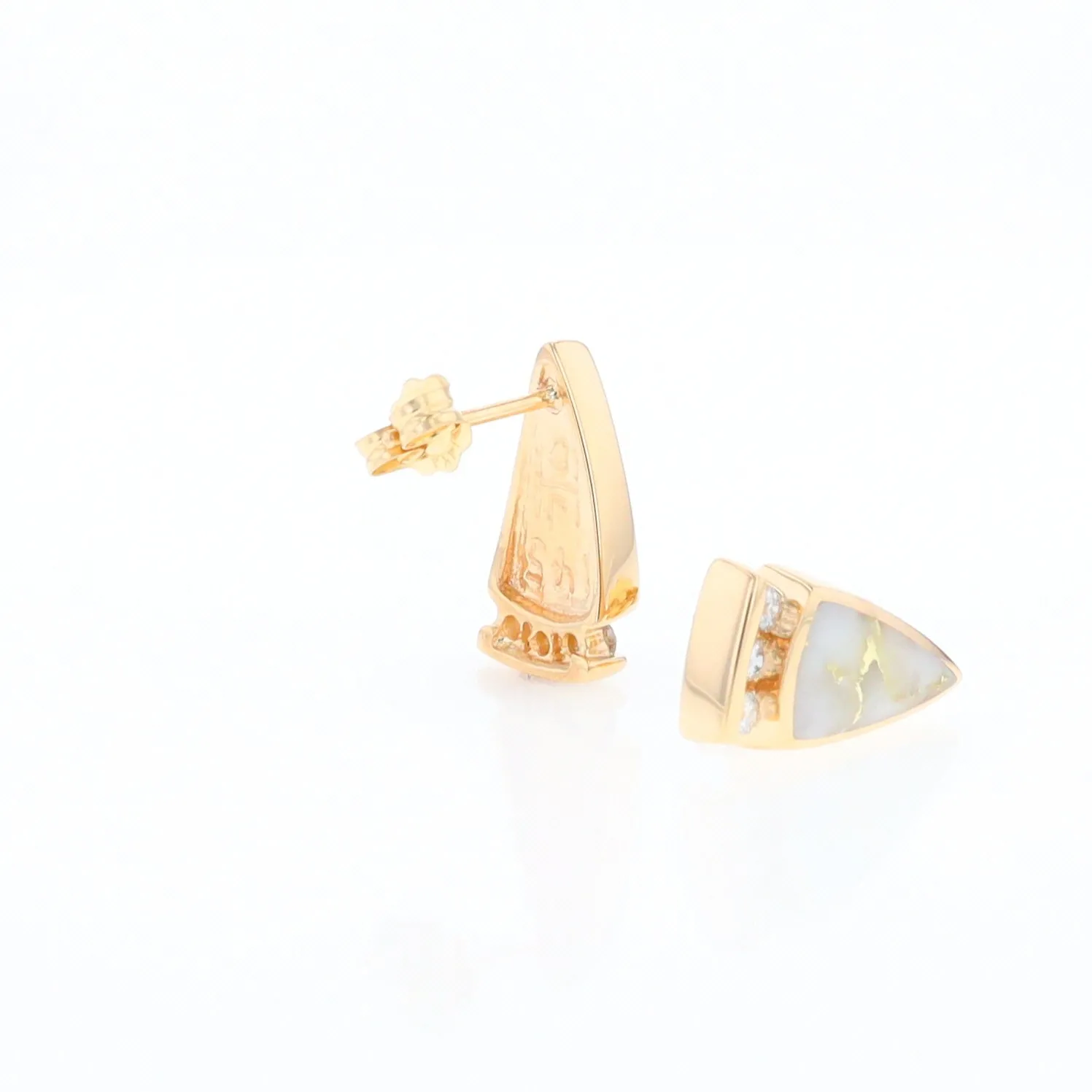 G1 Gold Quartz Earrings Triangle Shape Inlaid Design with .12ctw Diamonds