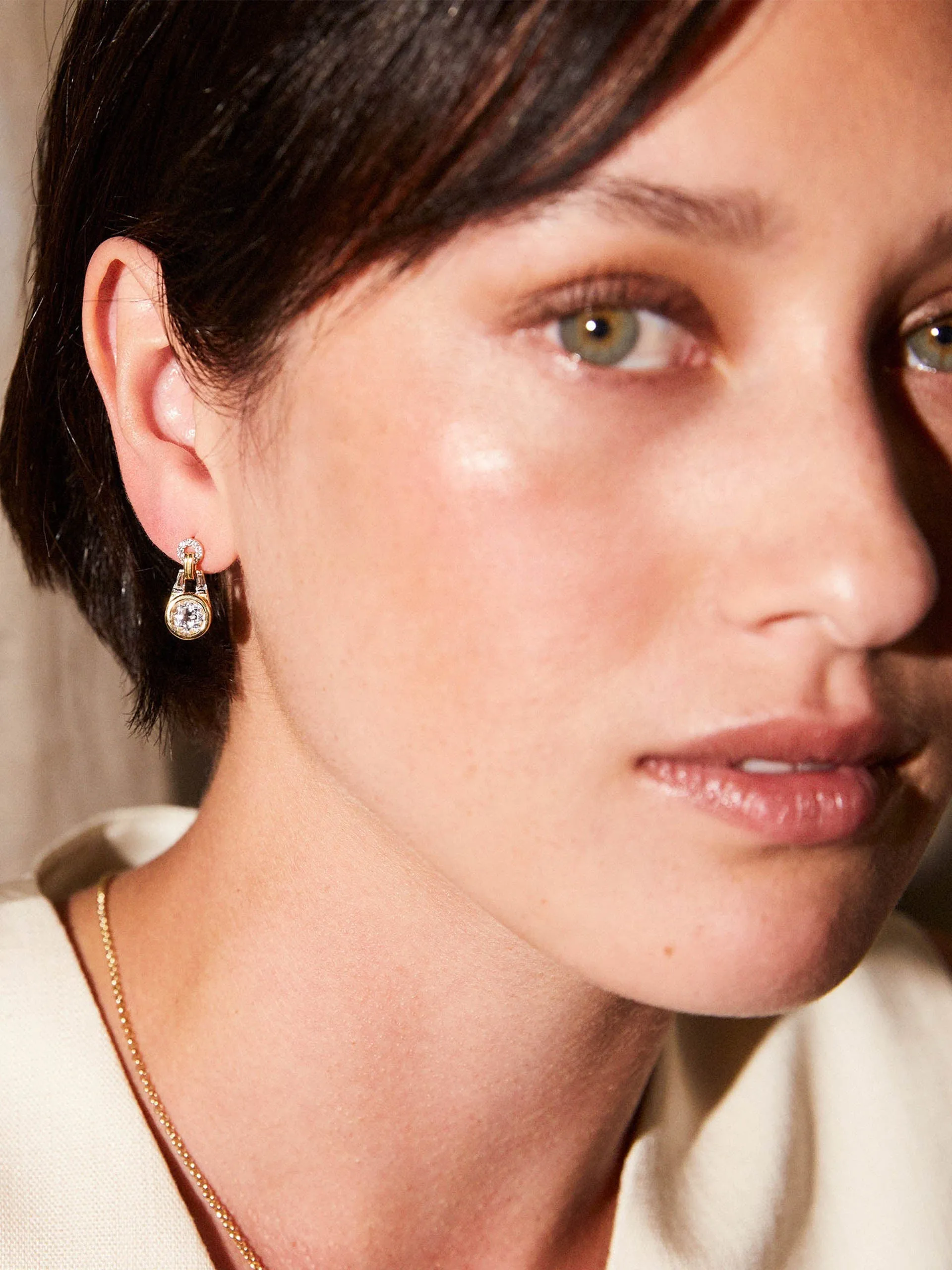 Gold Olive earrings with white topaz