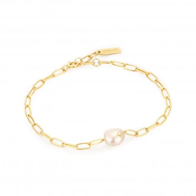 Gold Pearl Sparkle Chunky Chain Bracelet B043-03G