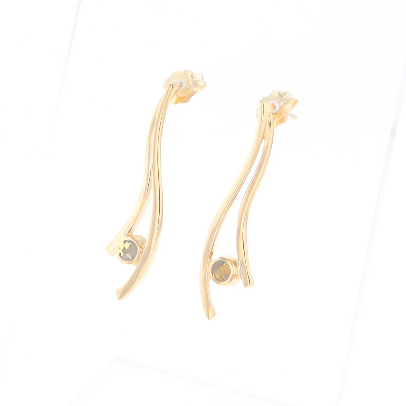 Gold Quartz Round Double Curved Bar Earrings - G2