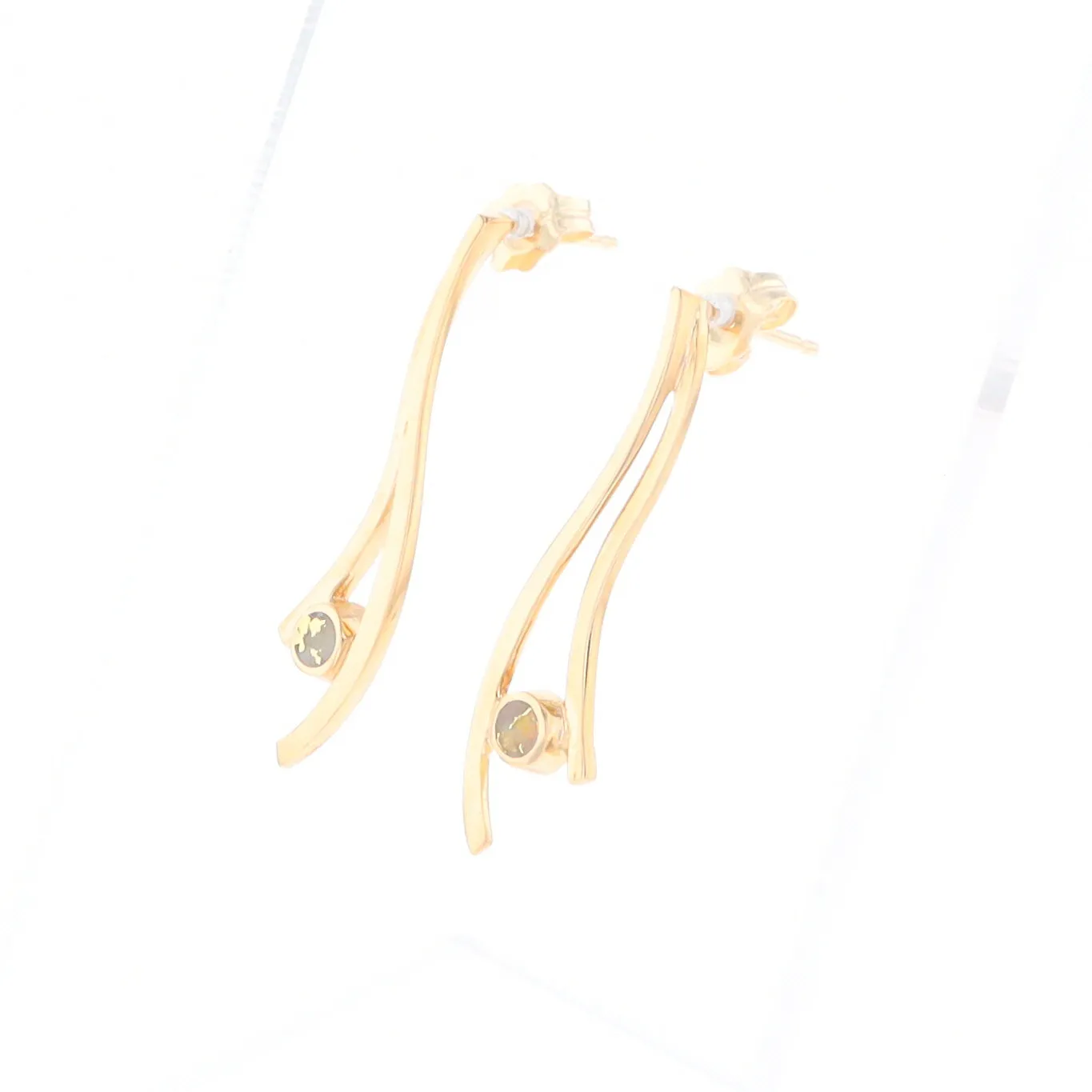 Gold Quartz Round Double Curved Bar Earrings - G2