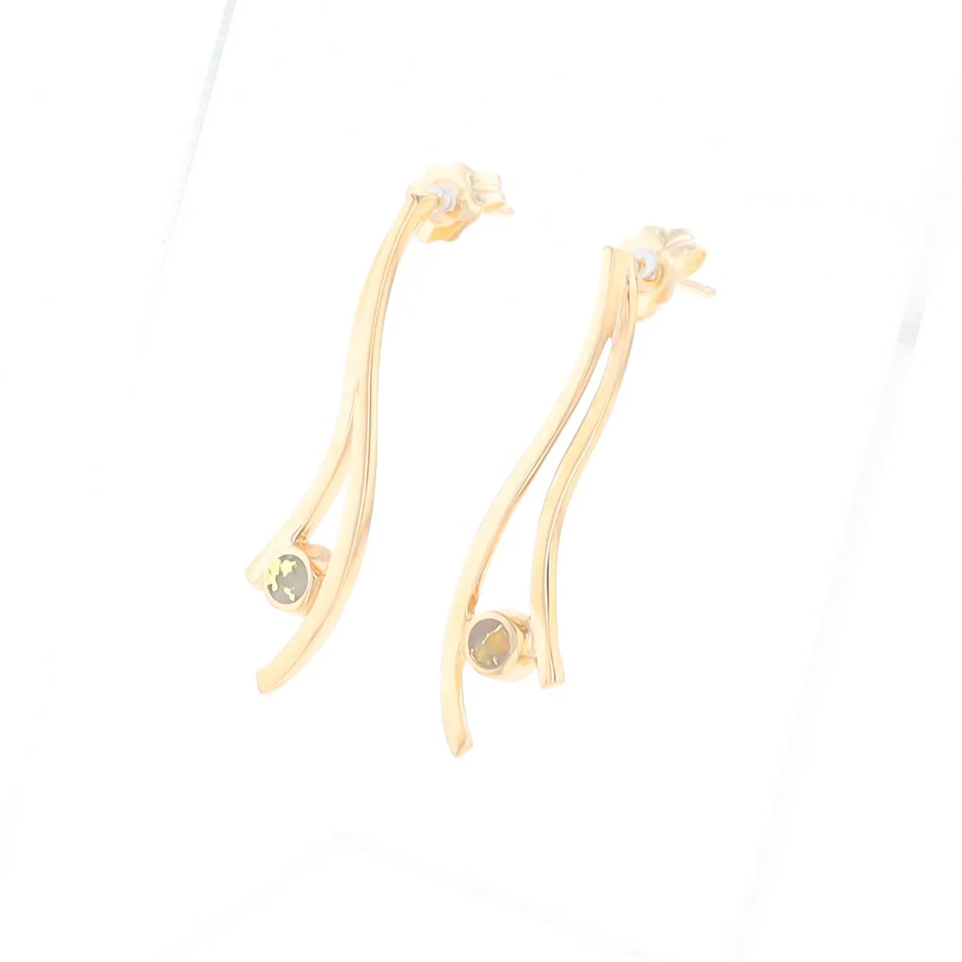 Gold Quartz Round Double Curved Bar Earrings - G2