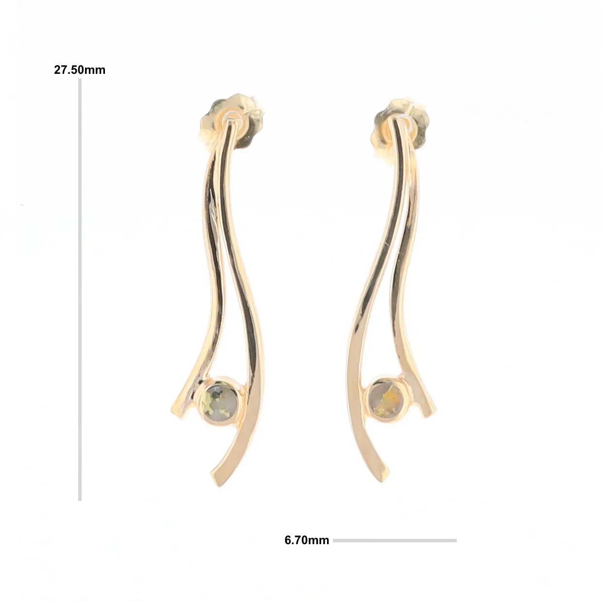 Gold Quartz Round Double Curved Bar Earrings - G2