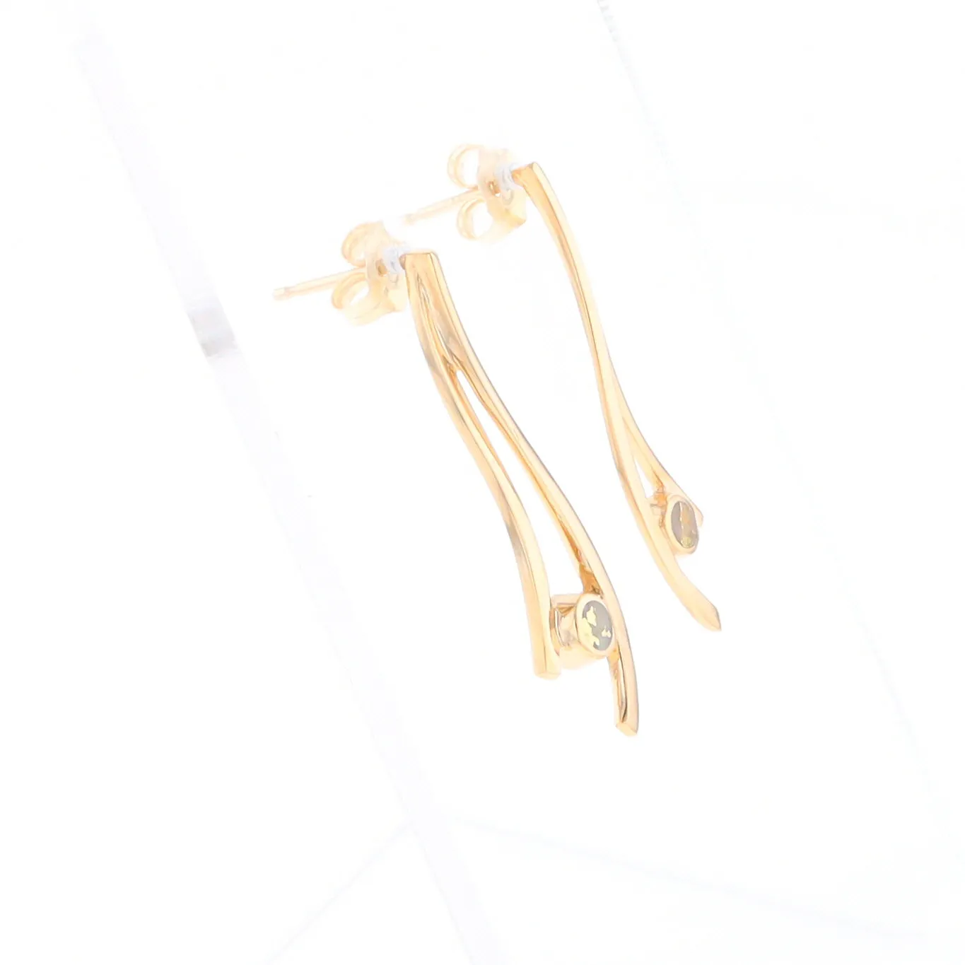 Gold Quartz Round Double Curved Bar Earrings - G2