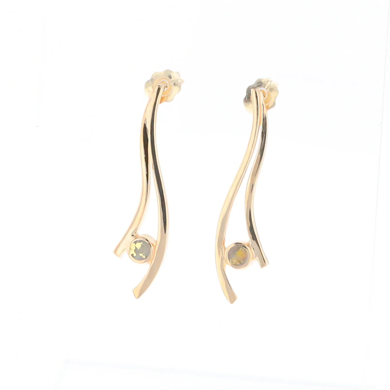 Gold Quartz Round Double Curved Bar Earrings - G2