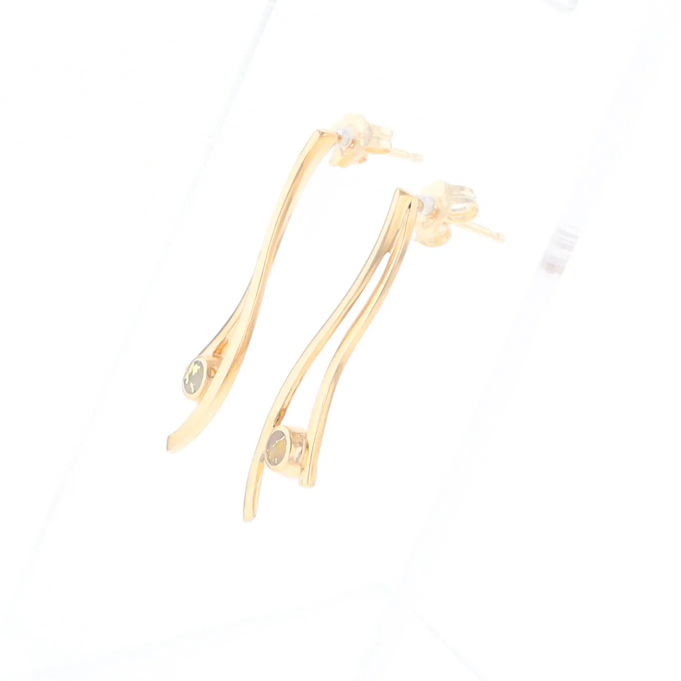 Gold Quartz Round Double Curved Bar Earrings - G2