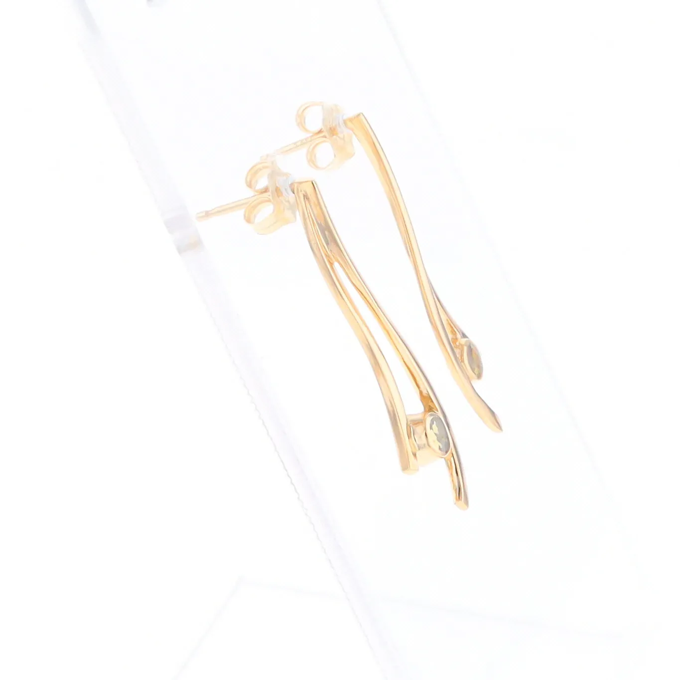 Gold Quartz Round Double Curved Bar Earrings - G2