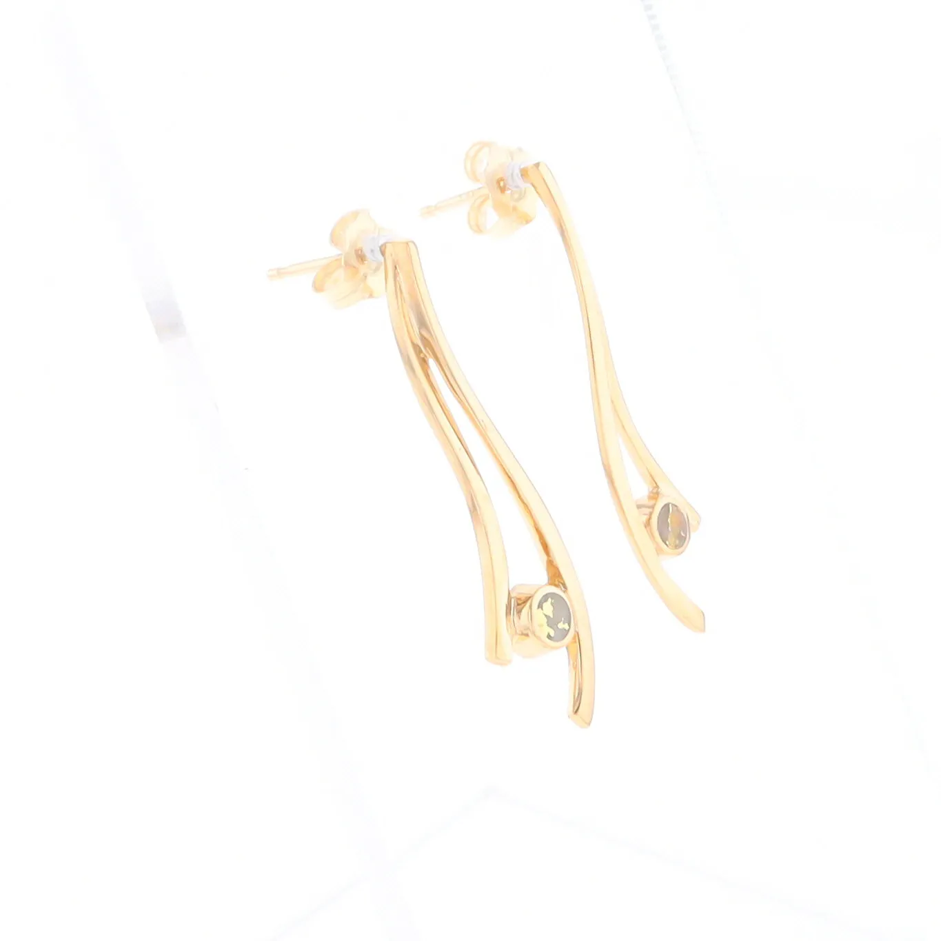 Gold Quartz Round Double Curved Bar Earrings - G2