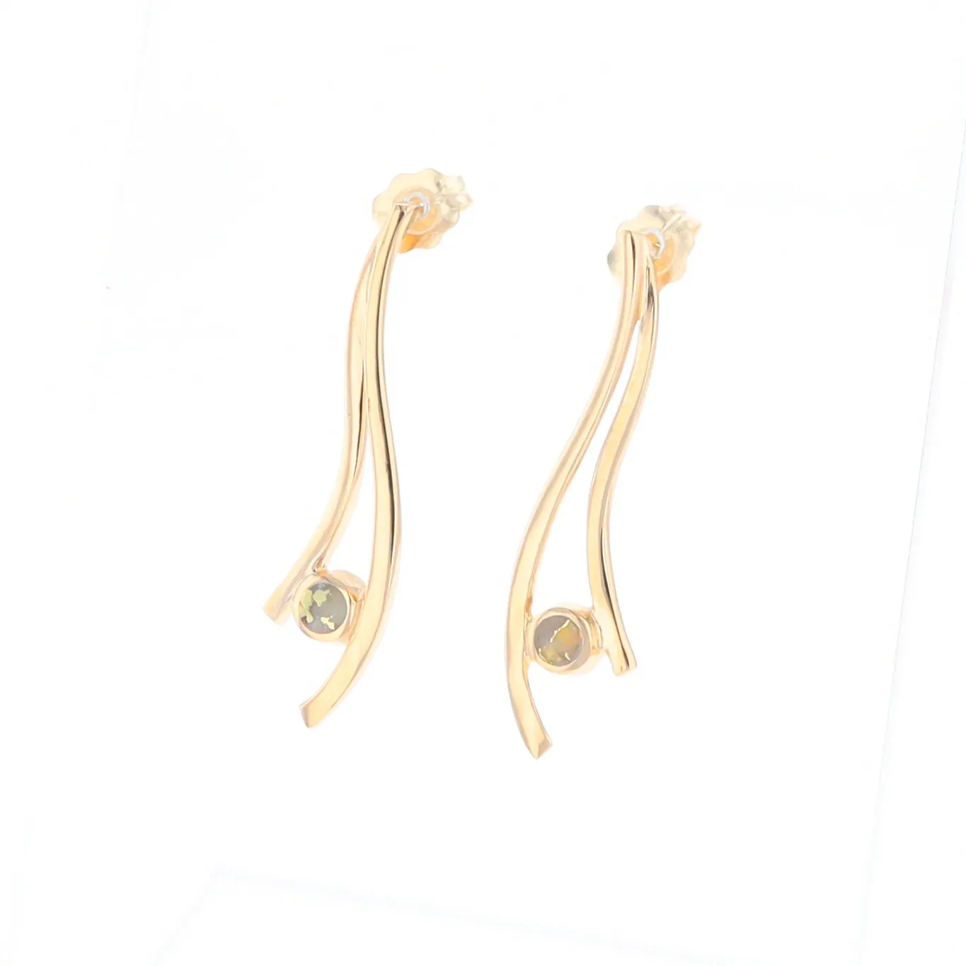 Gold Quartz Round Double Curved Bar Earrings - G2