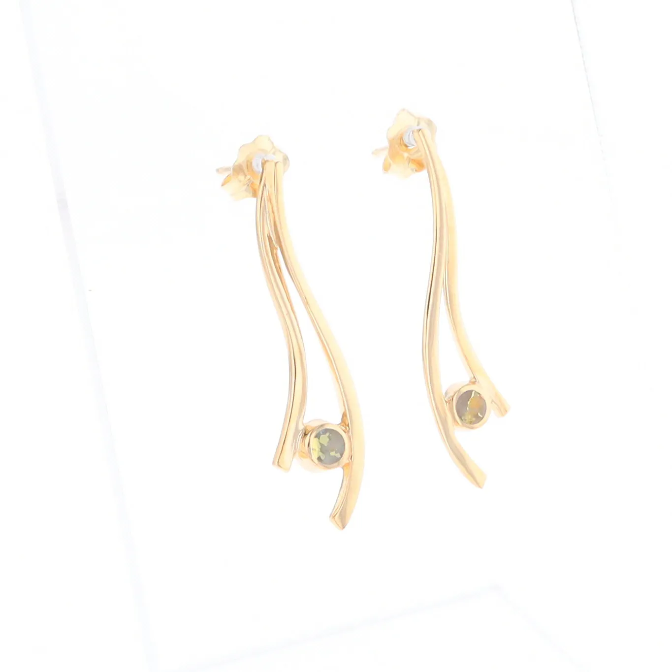Gold Quartz Round Double Curved Bar Earrings - G2