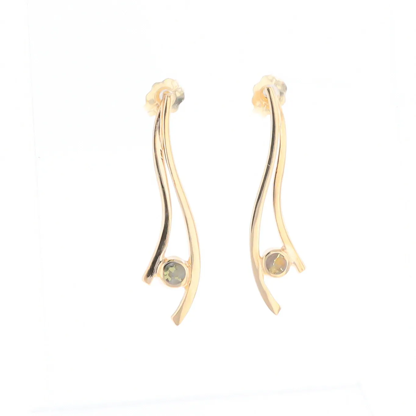 Gold Quartz Round Double Curved Bar Earrings - G2