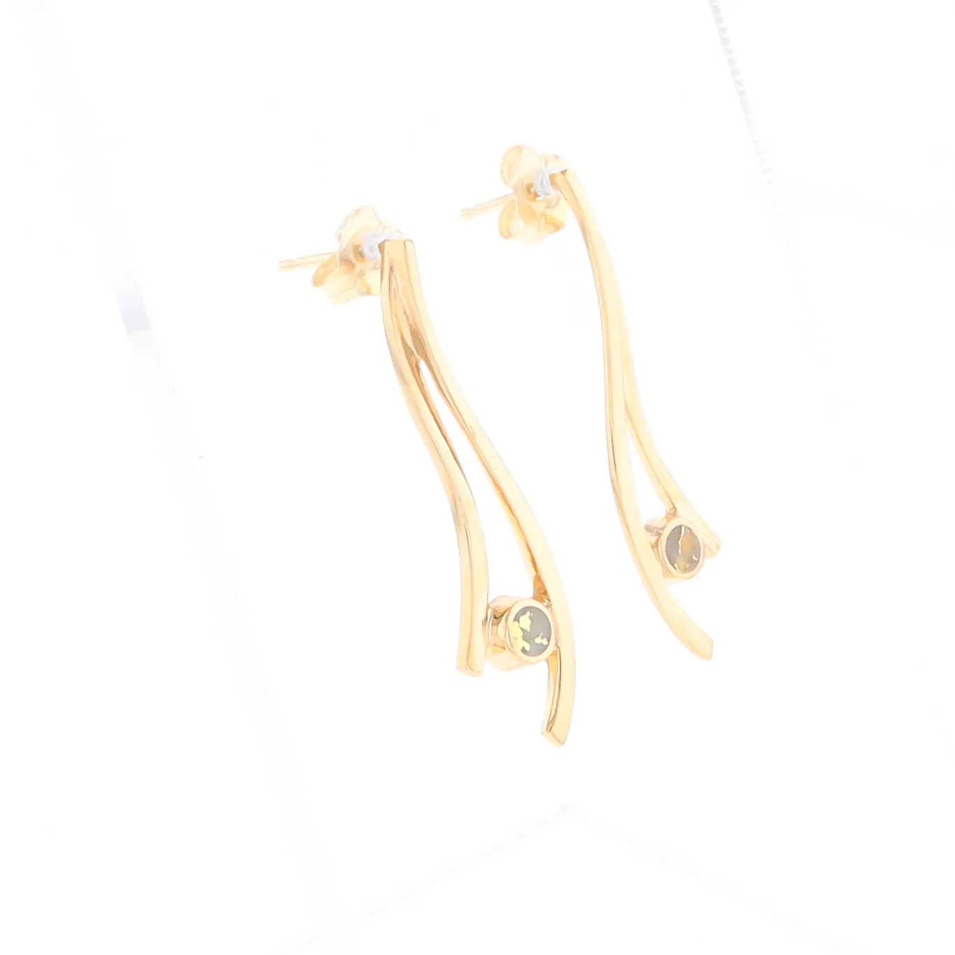 Gold Quartz Round Double Curved Bar Earrings - G2