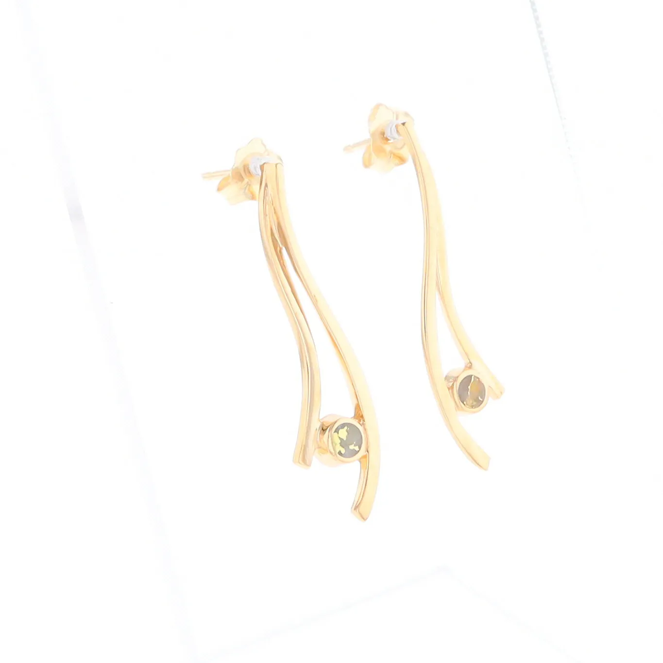 Gold Quartz Round Double Curved Bar Earrings - G2