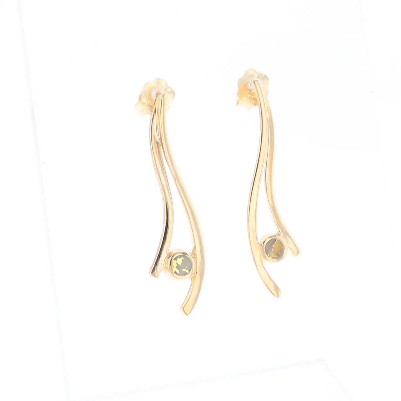 Gold Quartz Round Double Curved Bar Earrings - G2