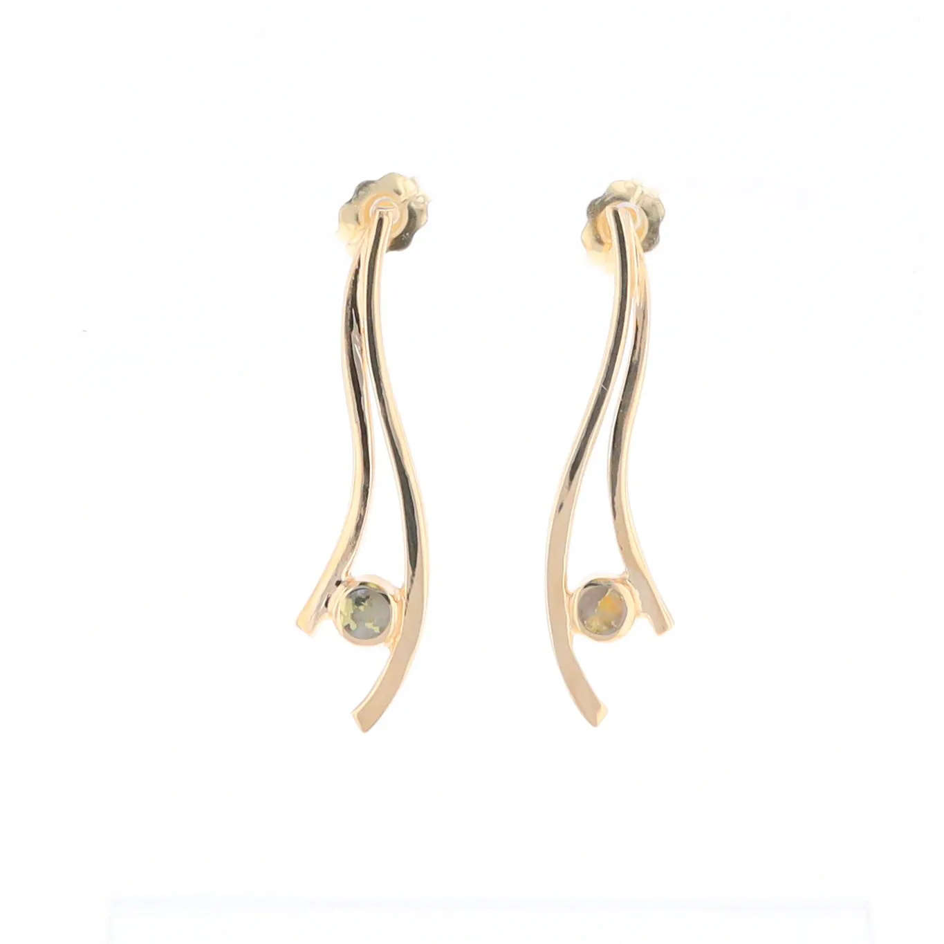 Gold Quartz Round Double Curved Bar Earrings - G2