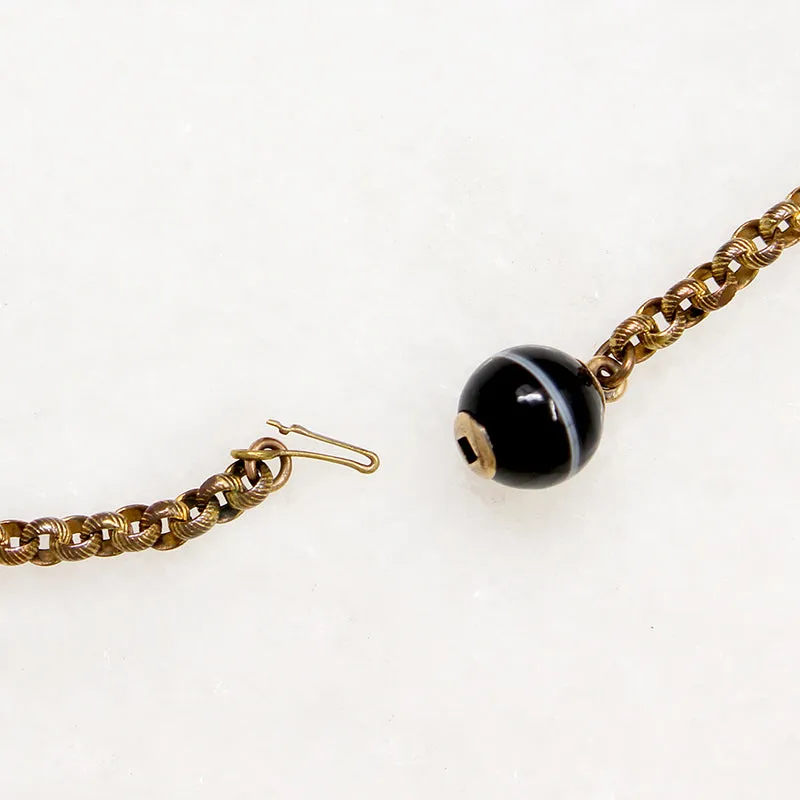 Gorgeous Pinchbeck Chain with Agate Clasp & Watch Hook