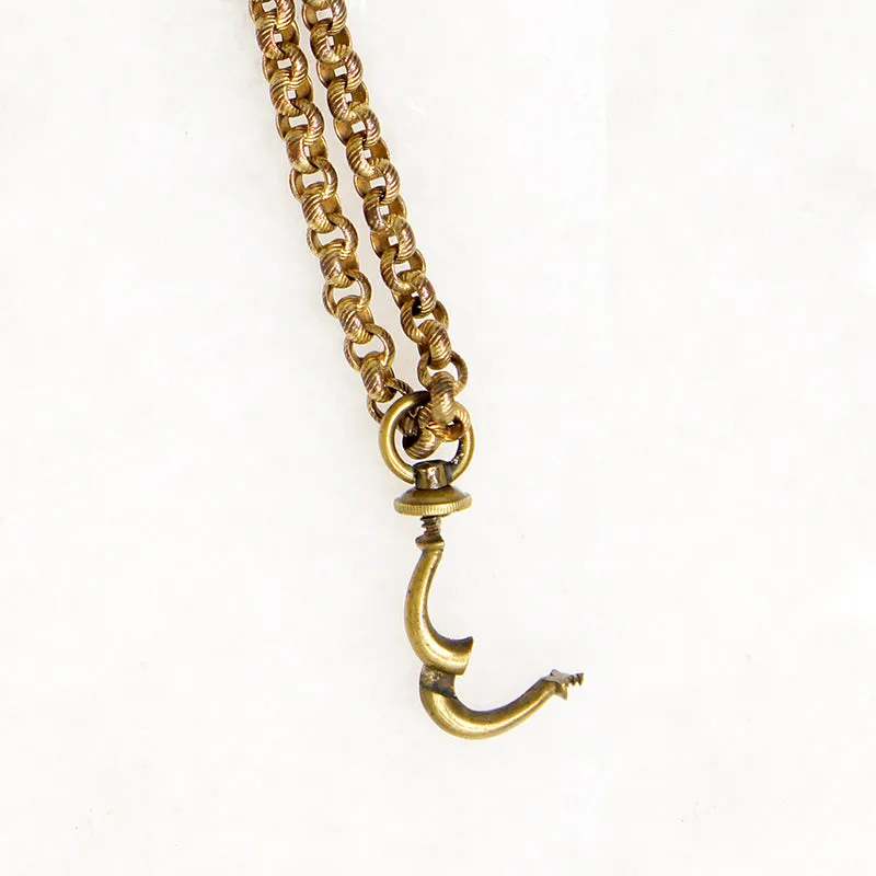 Gorgeous Pinchbeck Chain with Agate Clasp & Watch Hook