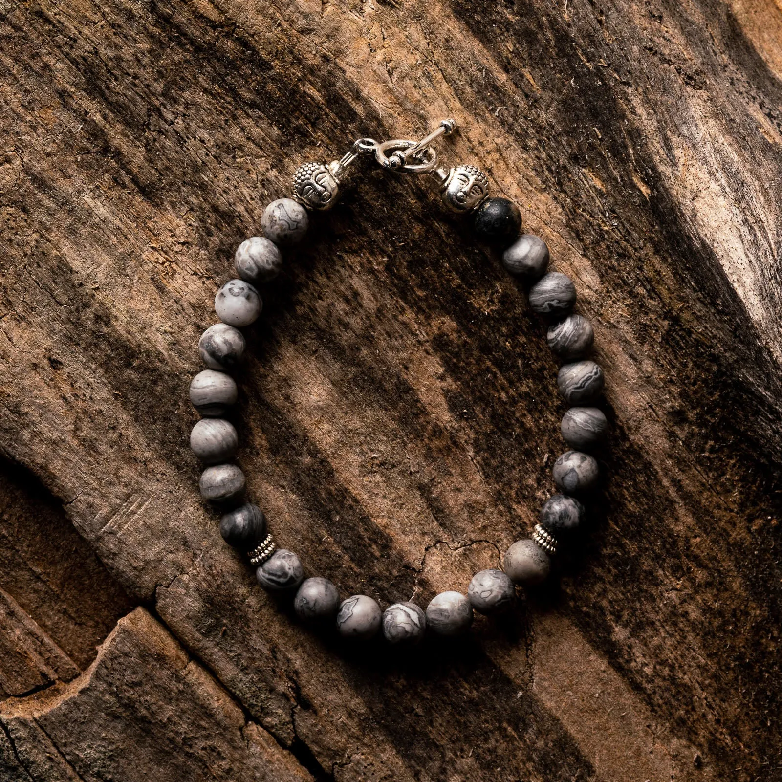Grey Picasso Jasper Natural Gemstone Bracelet