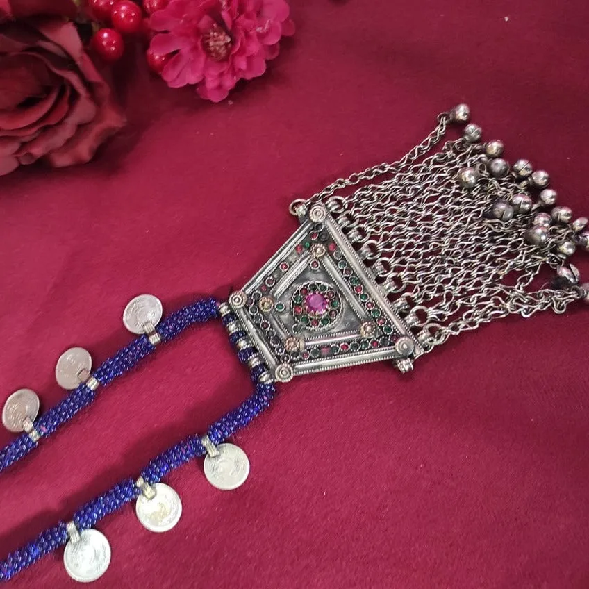 Handmade Tribal Metal Necklace with Beaded Strip
