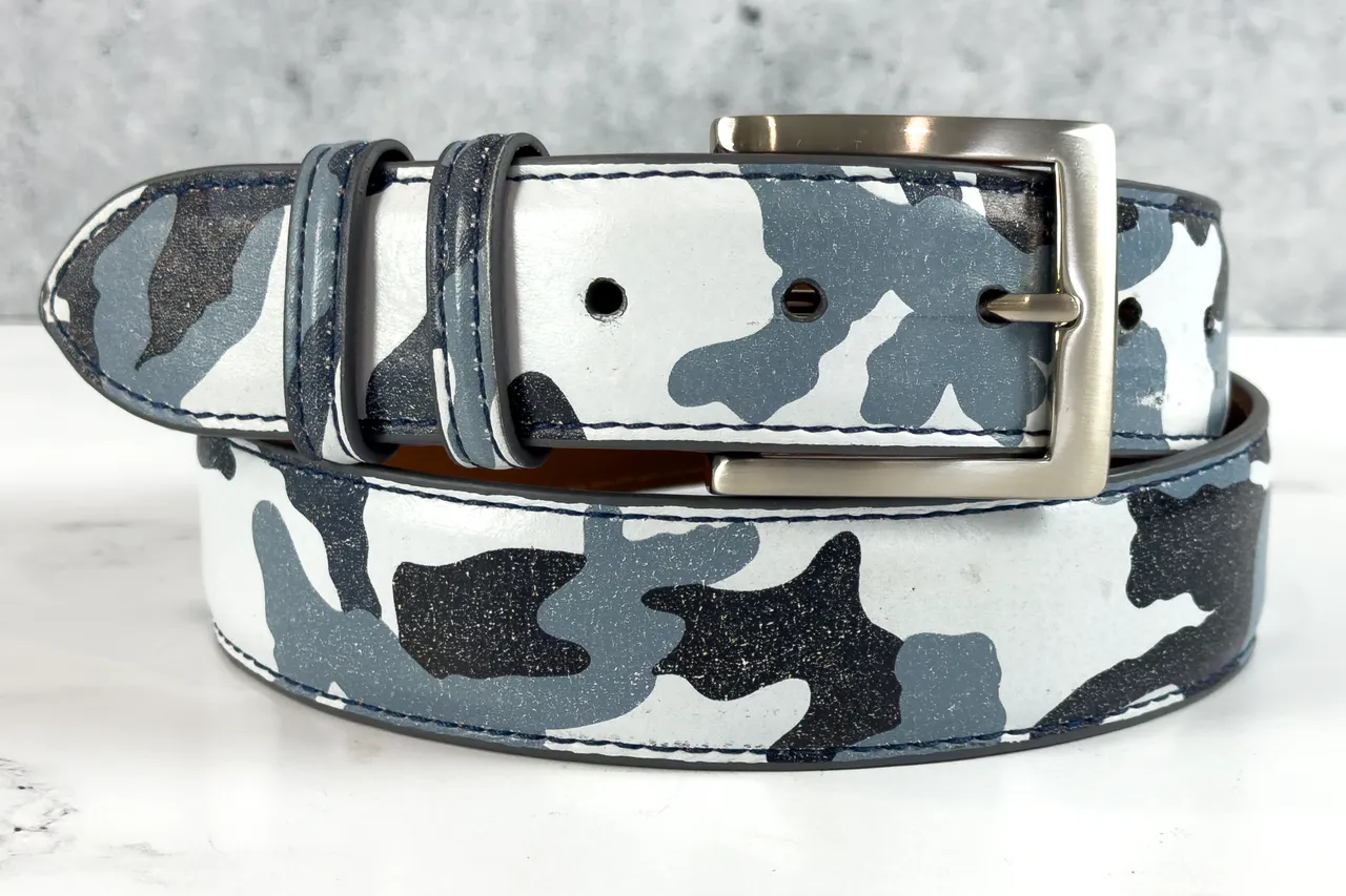 Italian Calf Belt: White Camo