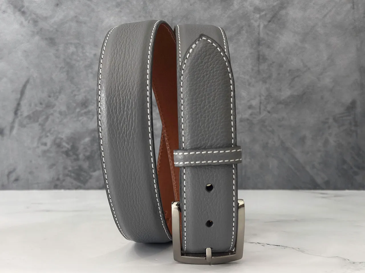 Italian Pebble Grain Calf Belt: Grey