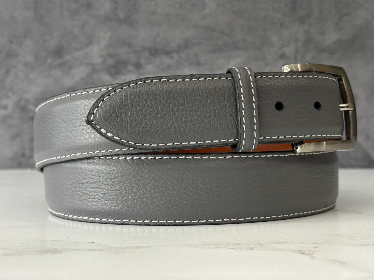 Italian Pebble Grain Calf Belt: Grey