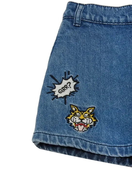 Kenzo Kids   Cotton denim shorts w/ logo patch 