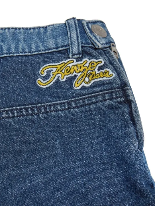 Kenzo Kids   Cotton denim shorts w/ logo patch 
