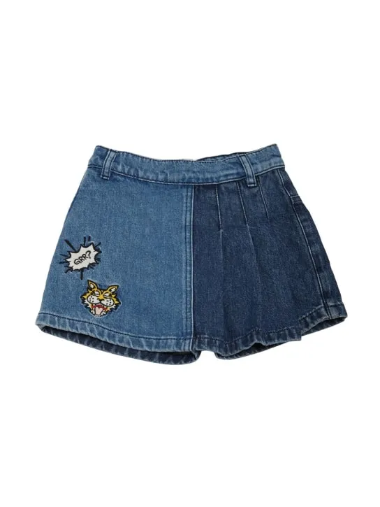 Kenzo Kids   Cotton denim shorts w/ logo patch 