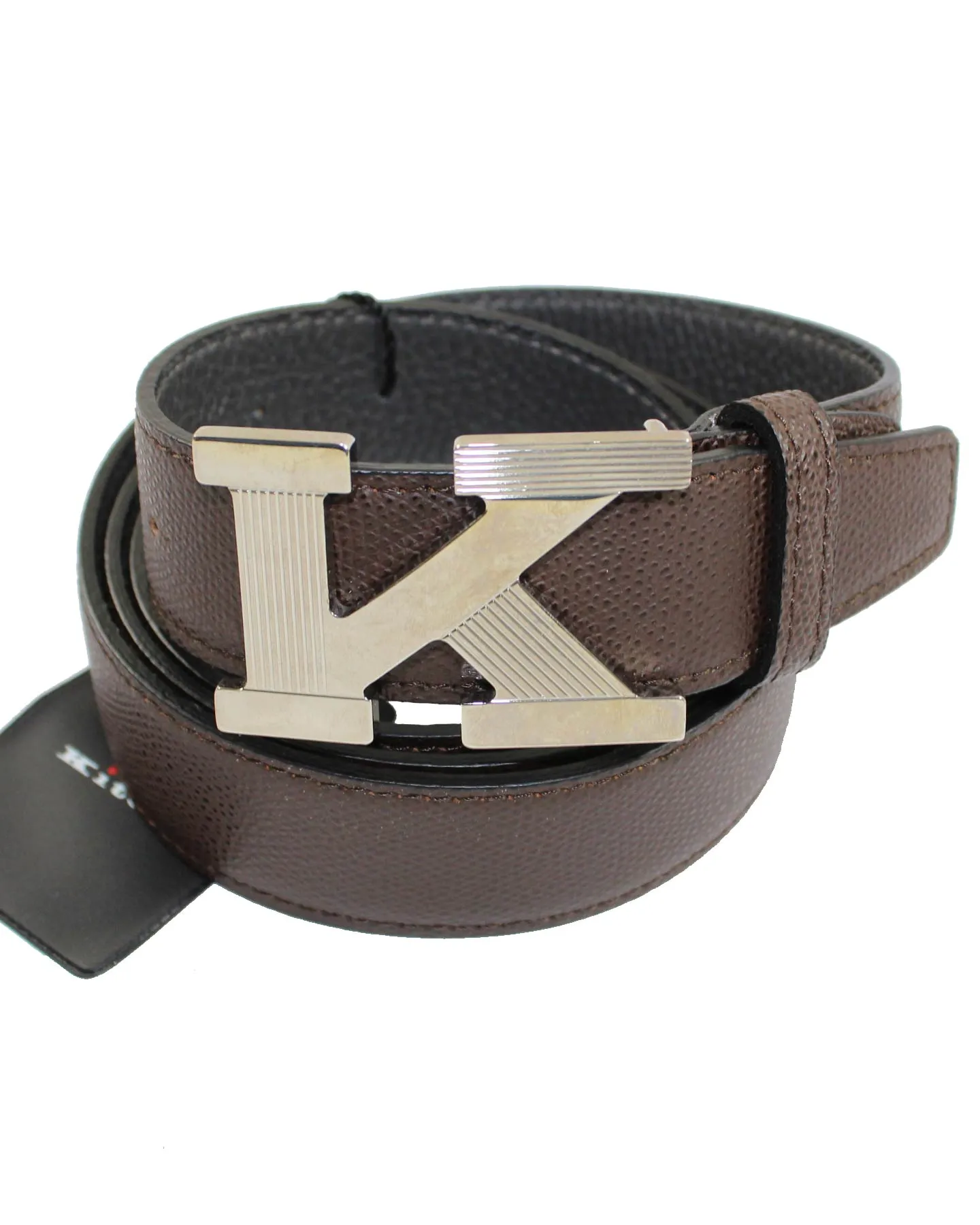Kiton Belt Brown Grain K Buckle Leather Men Belt 120 / 48 SALE