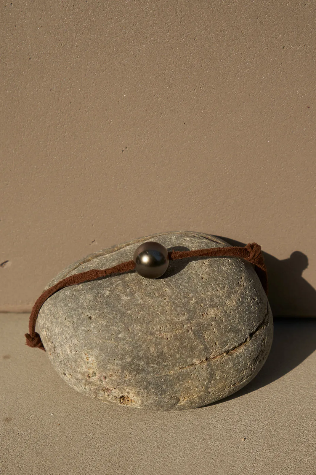 Leather Bracelet Tahitian Bora Bora Black Pearl Brown