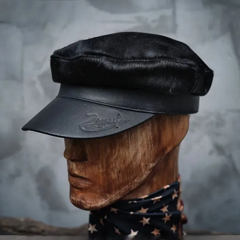 Leather Fisherman Cap - Military Captain Sailor Style Beret