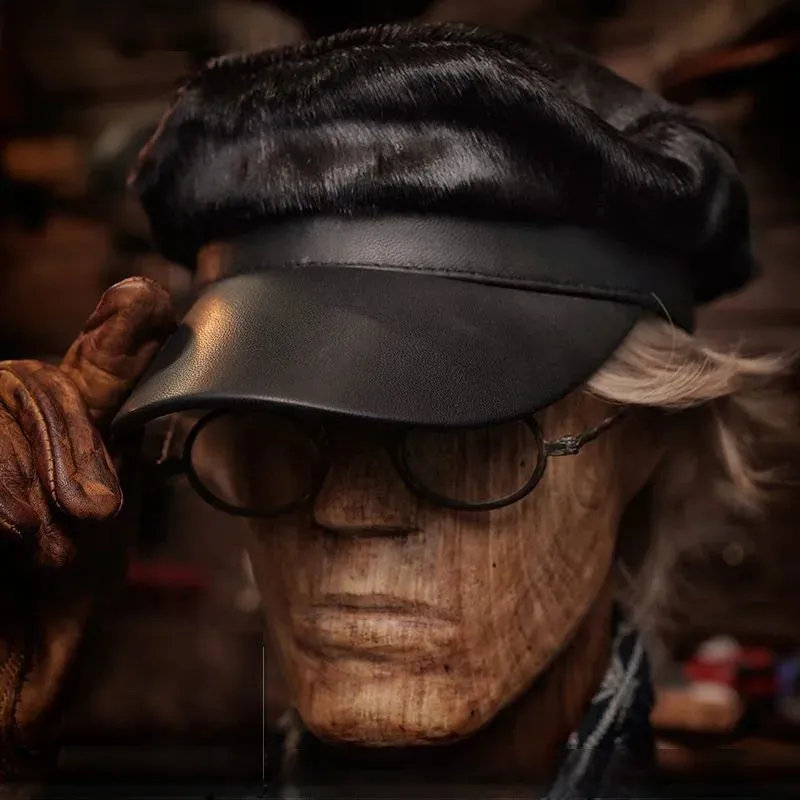 Leather Fisherman Cap - Military Captain Sailor Style Beret