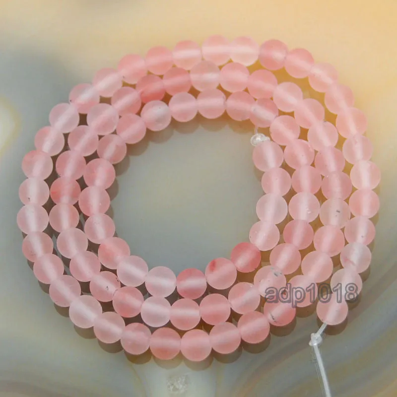 Matte Natural Cherry Quartz Gemstone Round Loose Beads on a 15.5" Strand