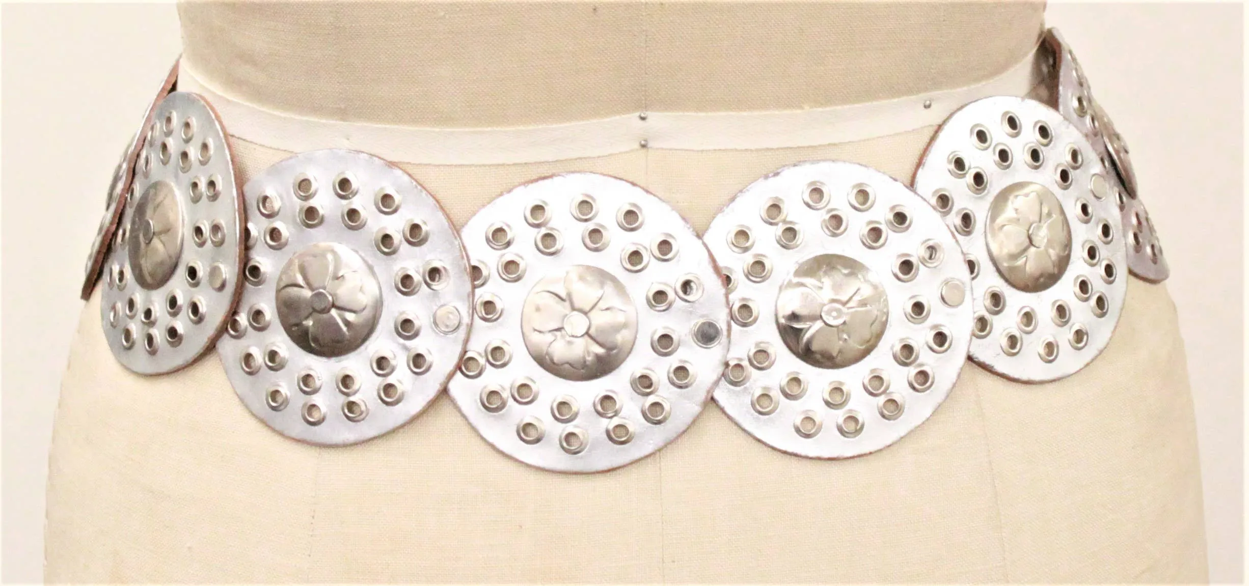 Medallion Metallic Silver Leather Belt