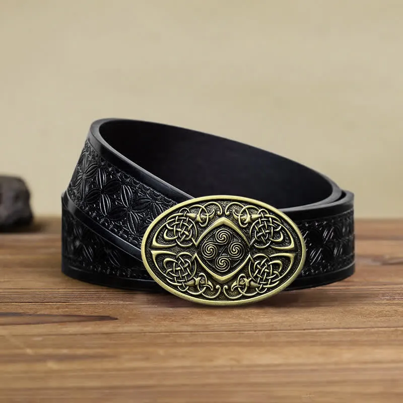 Men's DIY Viking Celtic Knot Buckle Leather Belt