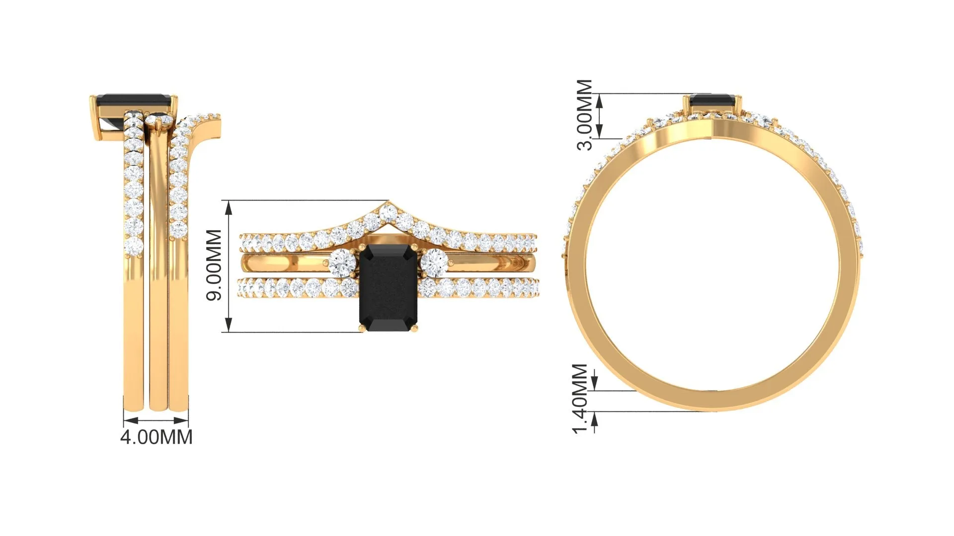 Natural Black Spinel and Diamond Ring Set