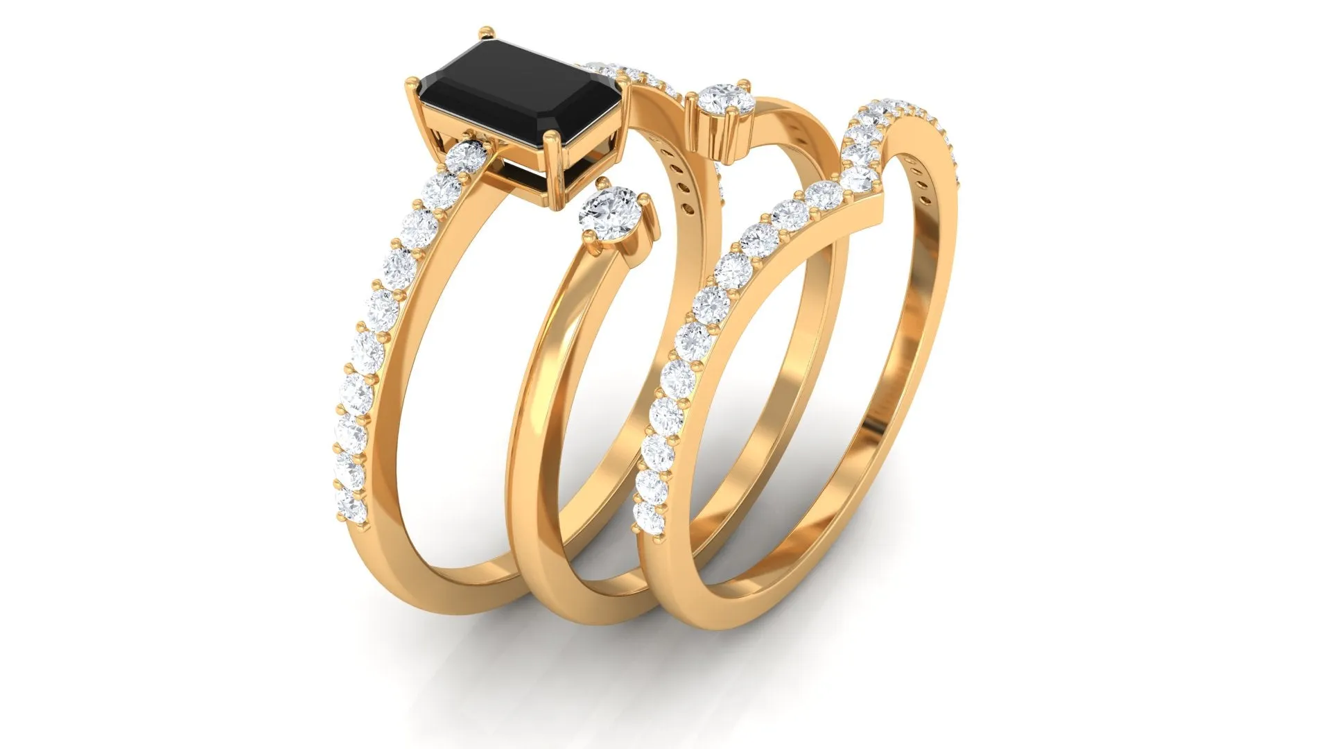 Natural Black Spinel and Diamond Ring Set