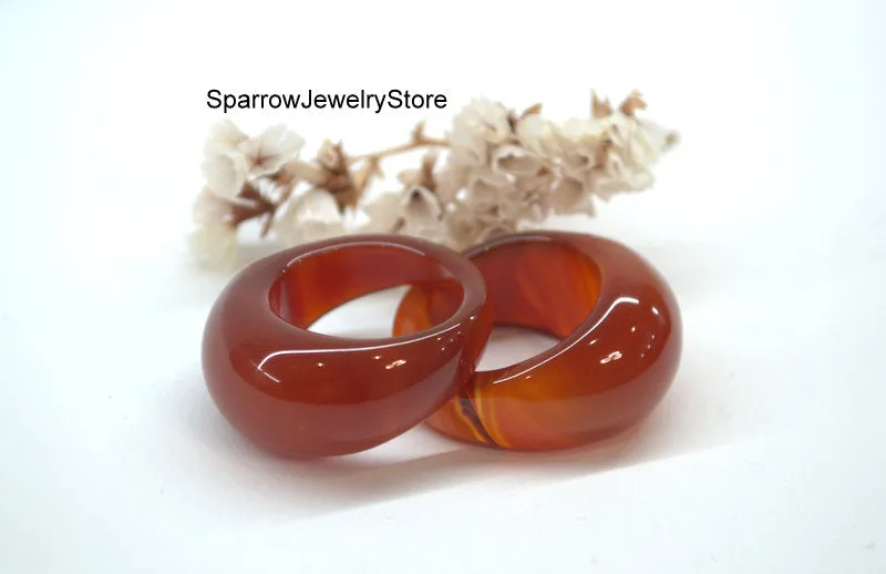 Natural carnelian agate ring band Carved stone ring size 9 10 Solid stackable ring Eastern style boho unisex ring Personalized Gift for her