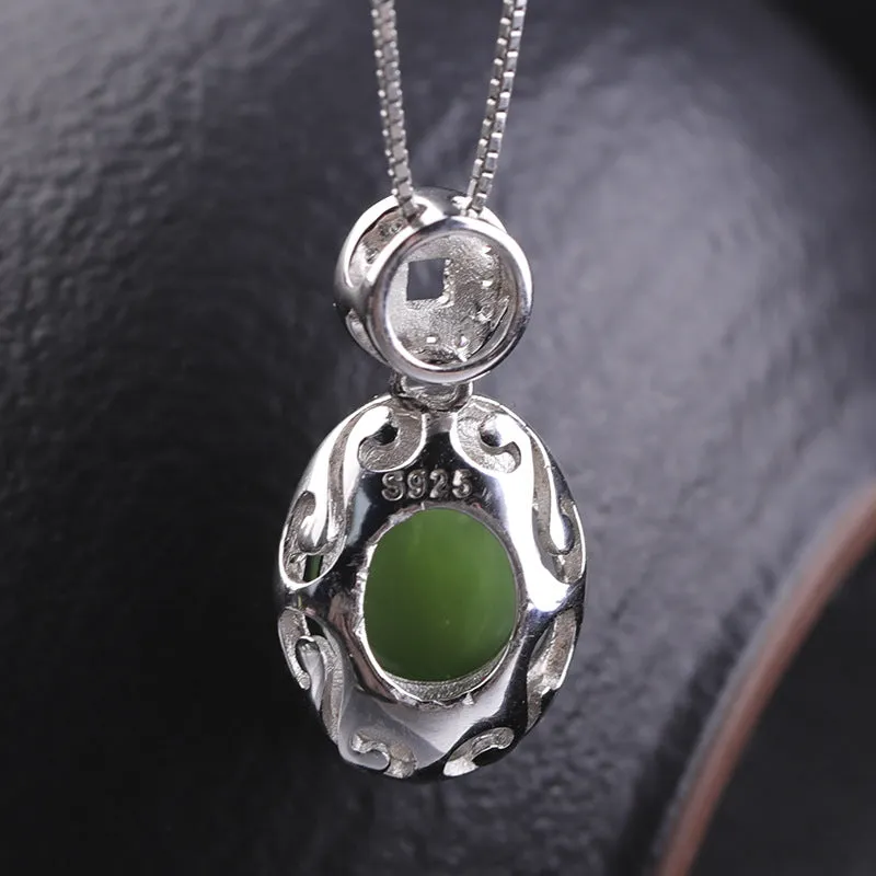 Natural Jade Pendant Nephrite Silver Pendant ZPT238