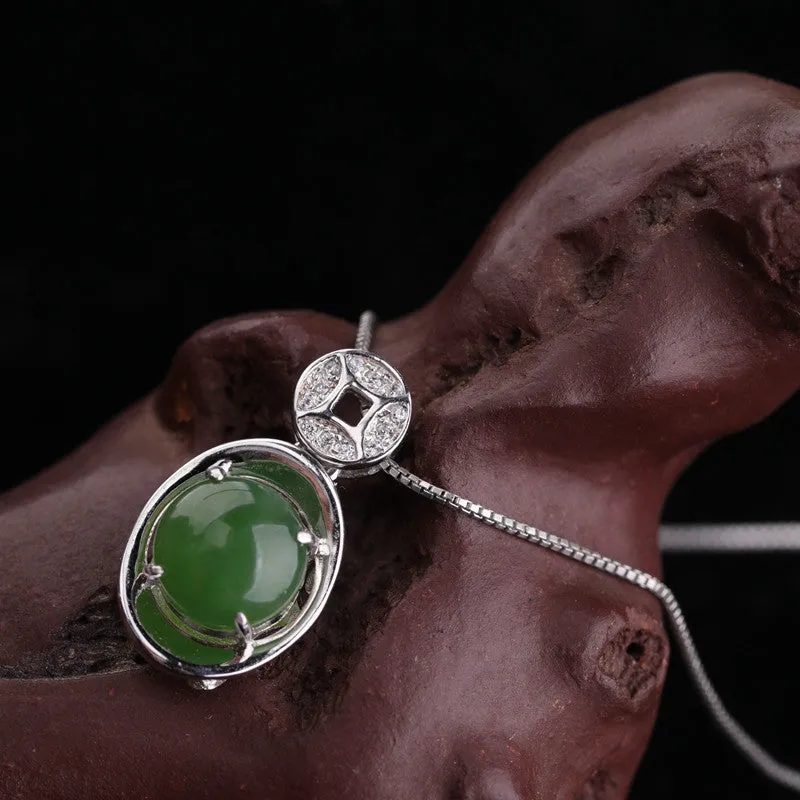 Natural Jade Pendant Nephrite Silver Pendant ZPT238