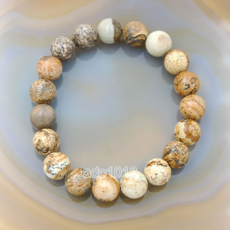 Natural Picture Jasper Gemstone Beads Stretch Bracelet Healing Reiki
