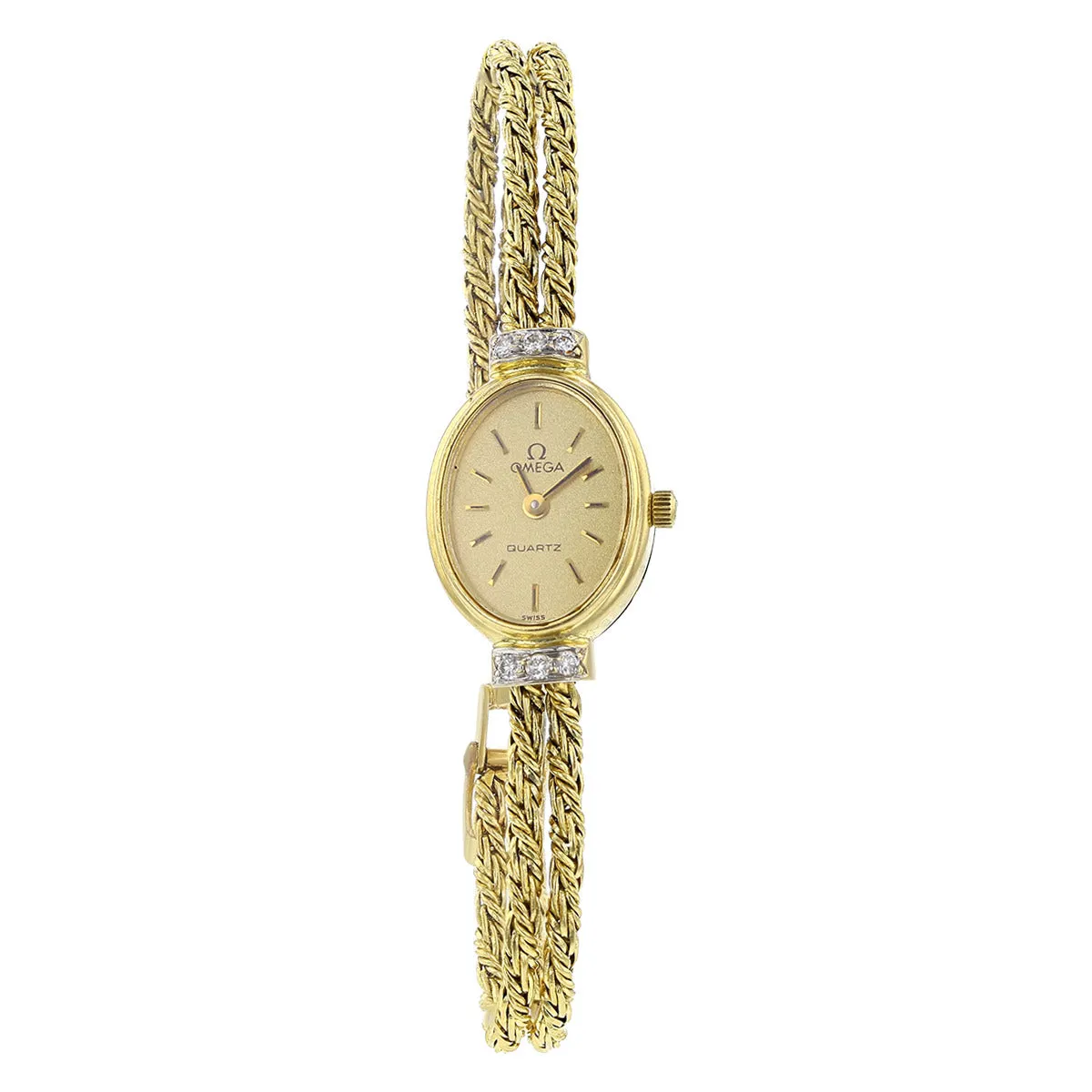 Omega 14K Yellow Gold Champage Dial Watch with Diamonds