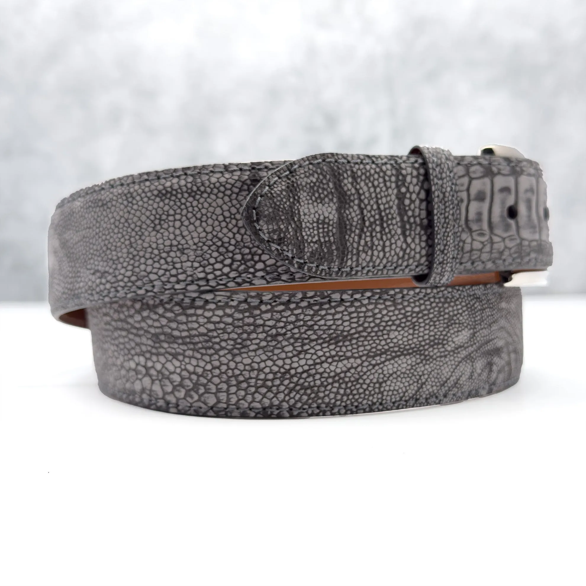 Ostrich Shin Suede Belt: Grey