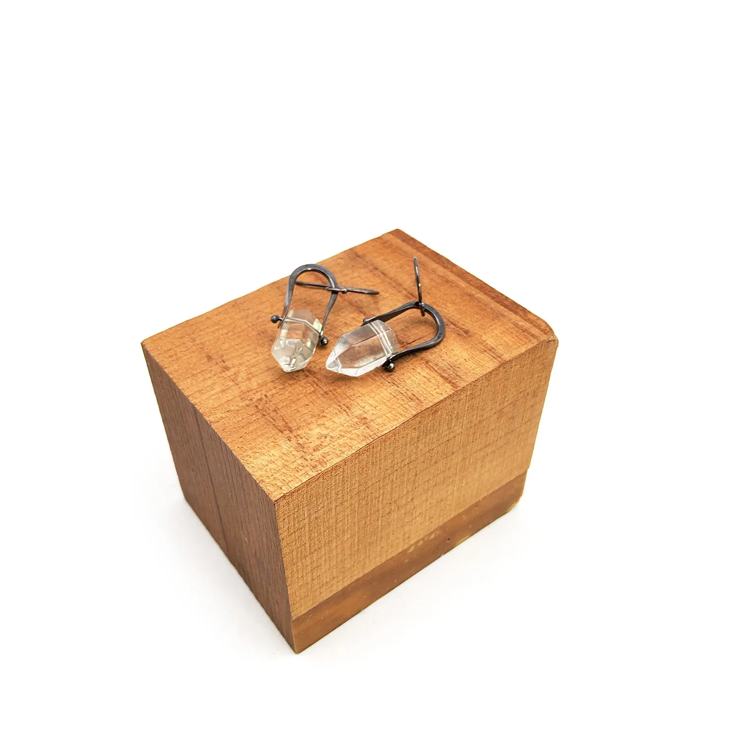 Oxydized Silver Quartz Earrings